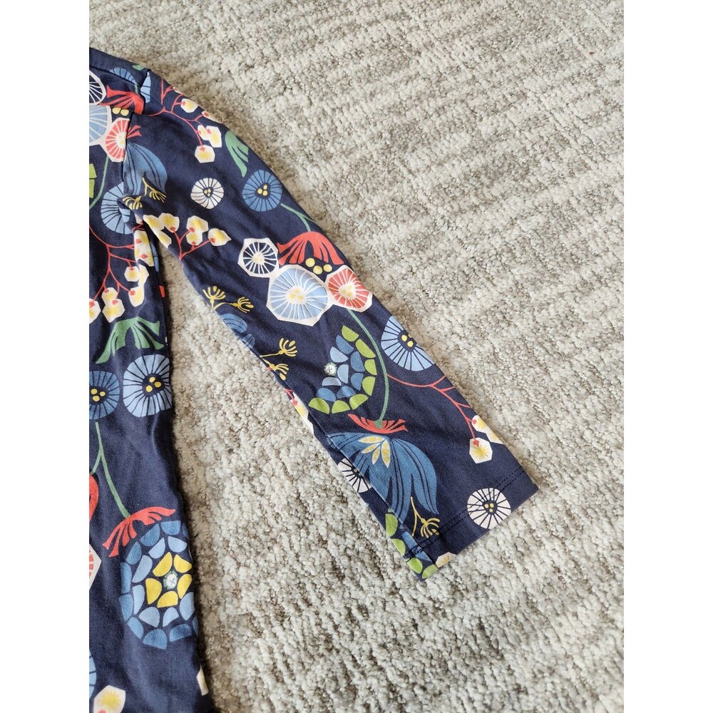 Tea Girls Long Sleeve Floral Print Ruffle Long Sleeve Dress blue size 5 - Picture 4 of 10